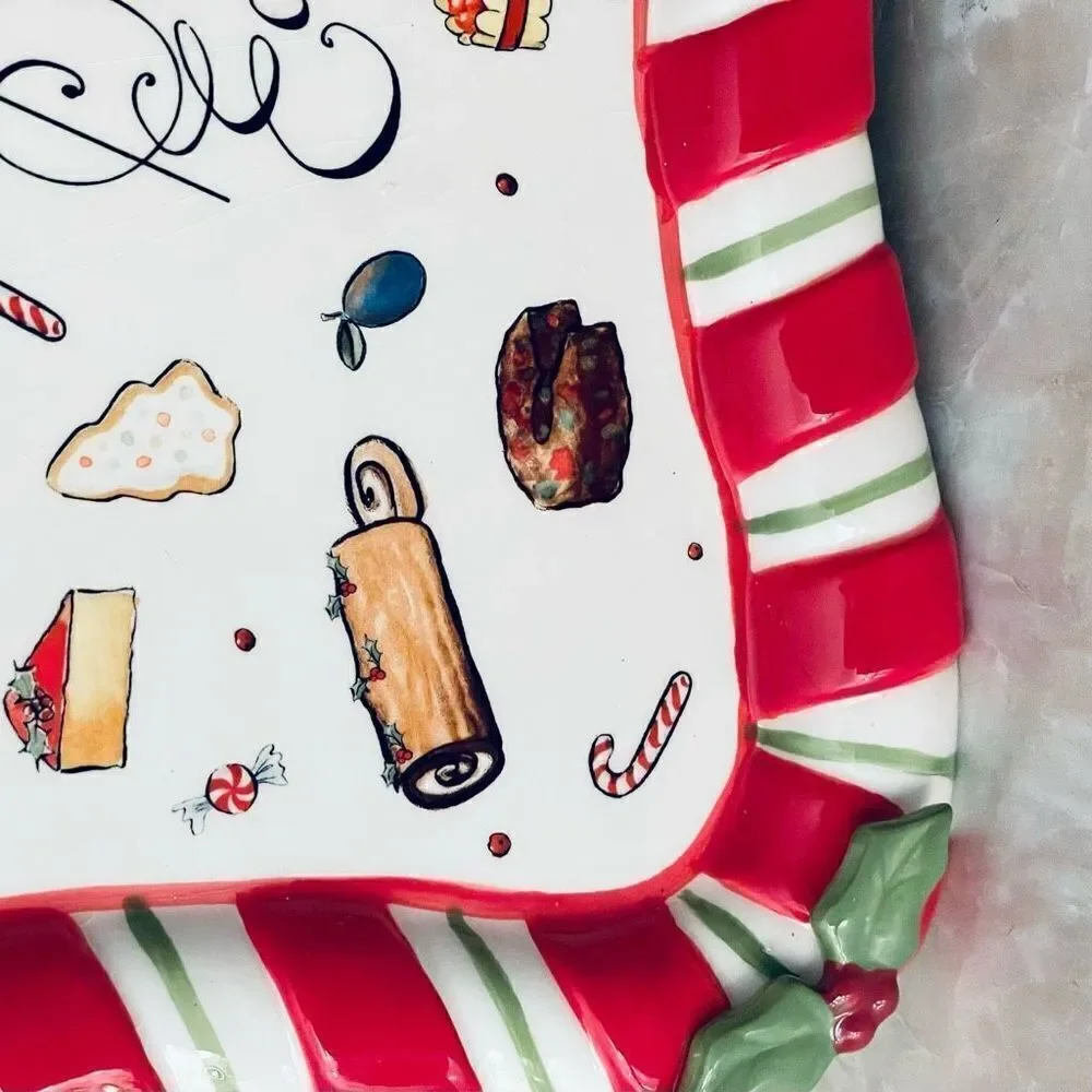 New Whimsy collection Jill Seale Season Eatings White Red Ceramic Serving Plate